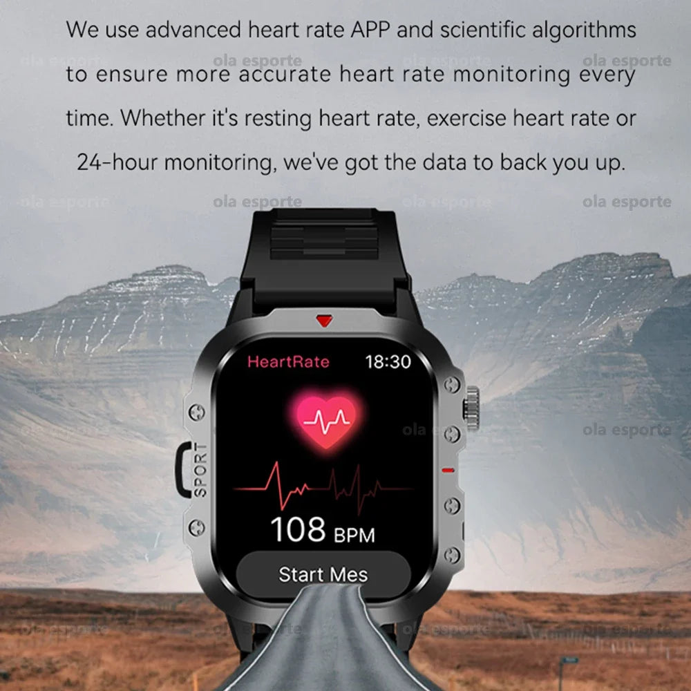2026 Military Men's Smart Watch Outdoor Sports Health Monitor LED