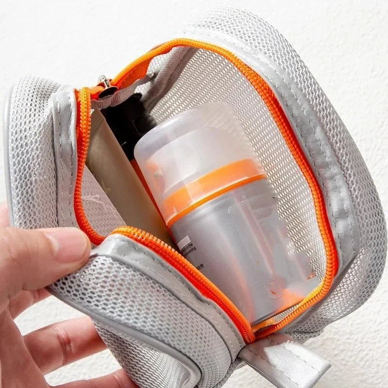 Portable Mesh Cosmetic Bag – Breathable Travel Makeup Pouch