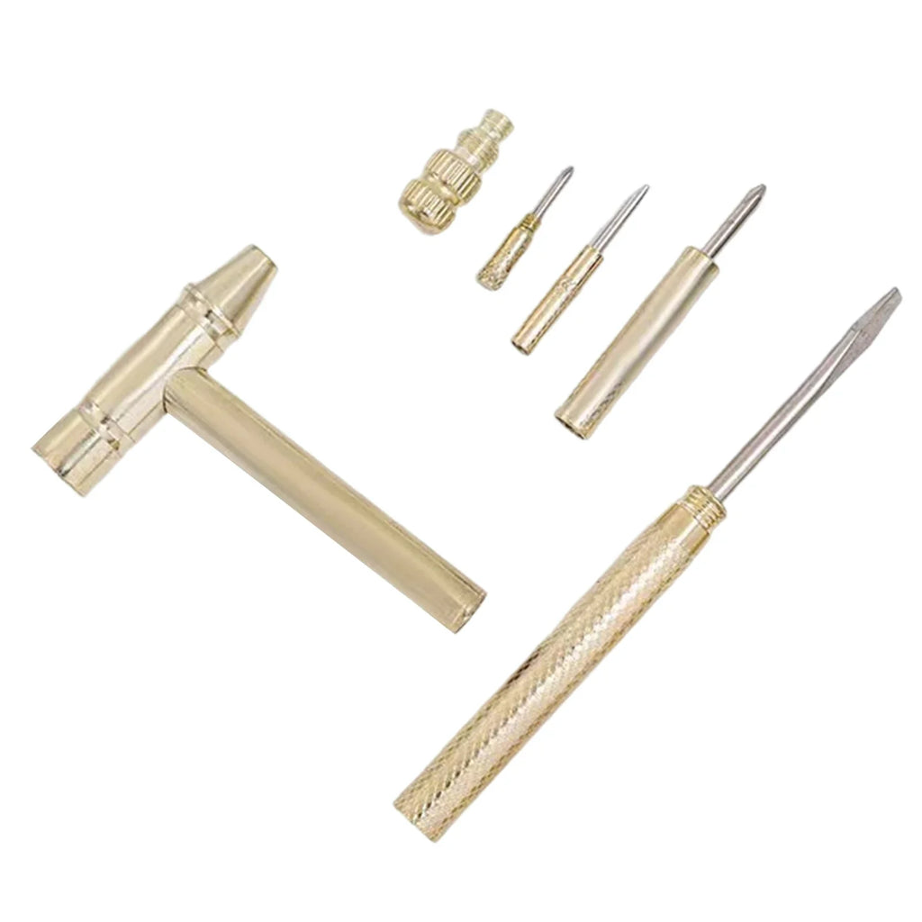 6-in-1 Mini Brass Hammer & Screwdriver Set | Repair Tool Kit