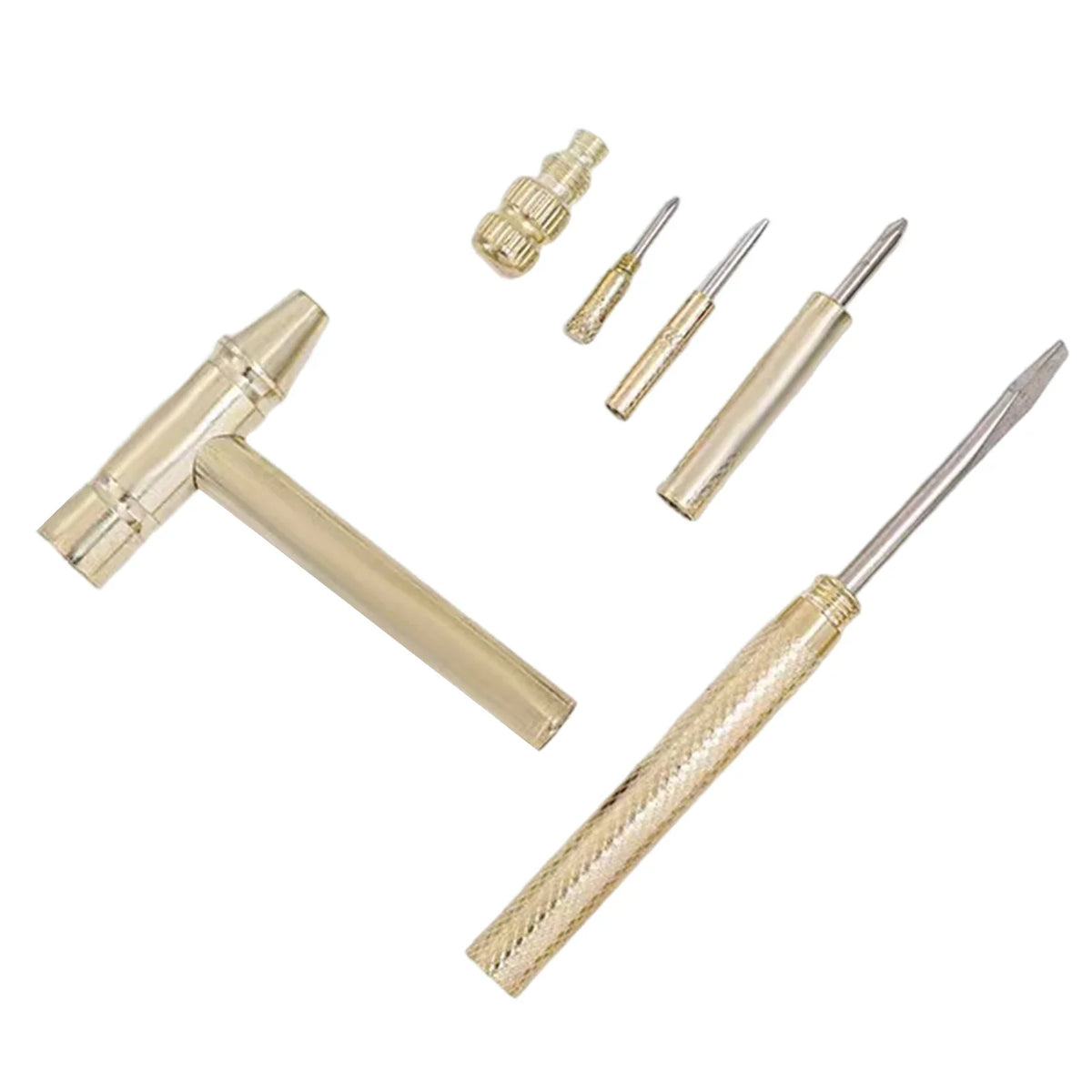 6-in-1 Mini Brass Hammer & Screwdriver Set | Repair Tool Kit