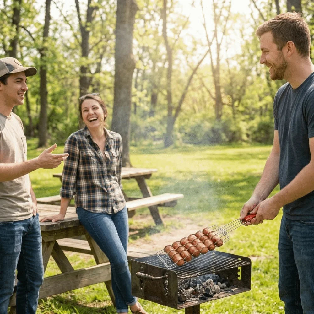 Non-Stick Hot Dog Grill Basket with Wooden Handle | BBQ Rack