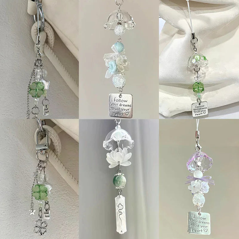 Transparent Keychain Cute Wind Chime Pendant Keyring Mobile Phone