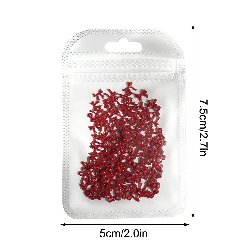 100pcs 3D Red Bow Nail Charms | Kawaii Resin Nail Art Decor
