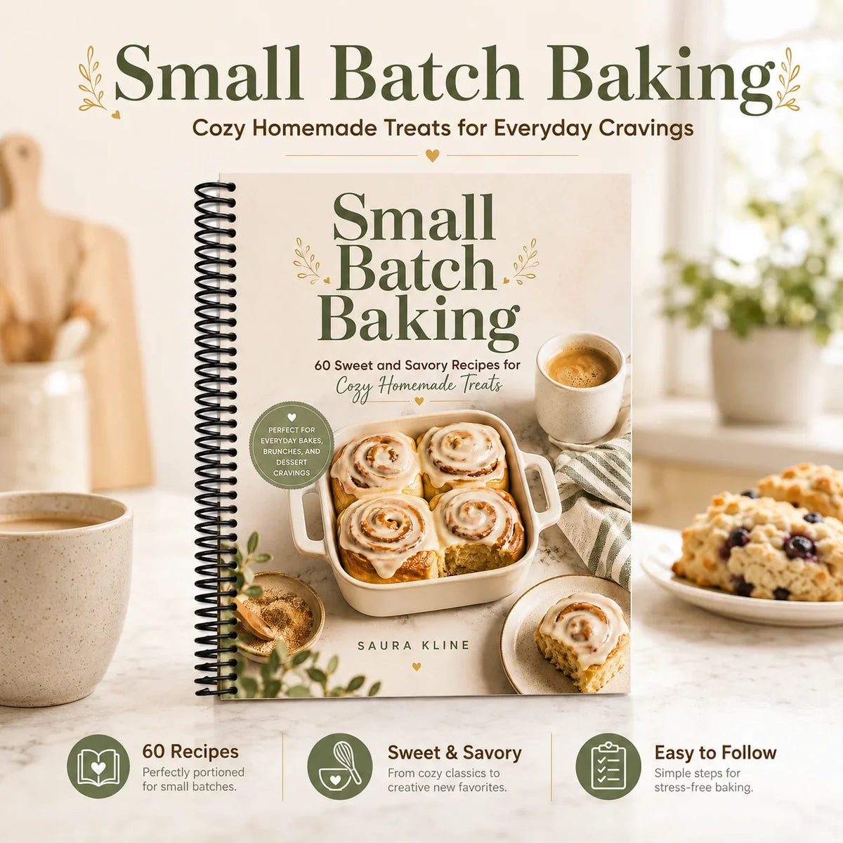 Small Batch Baking Recipe Book A5 Spiral Cookbook 60 Sweet Savory