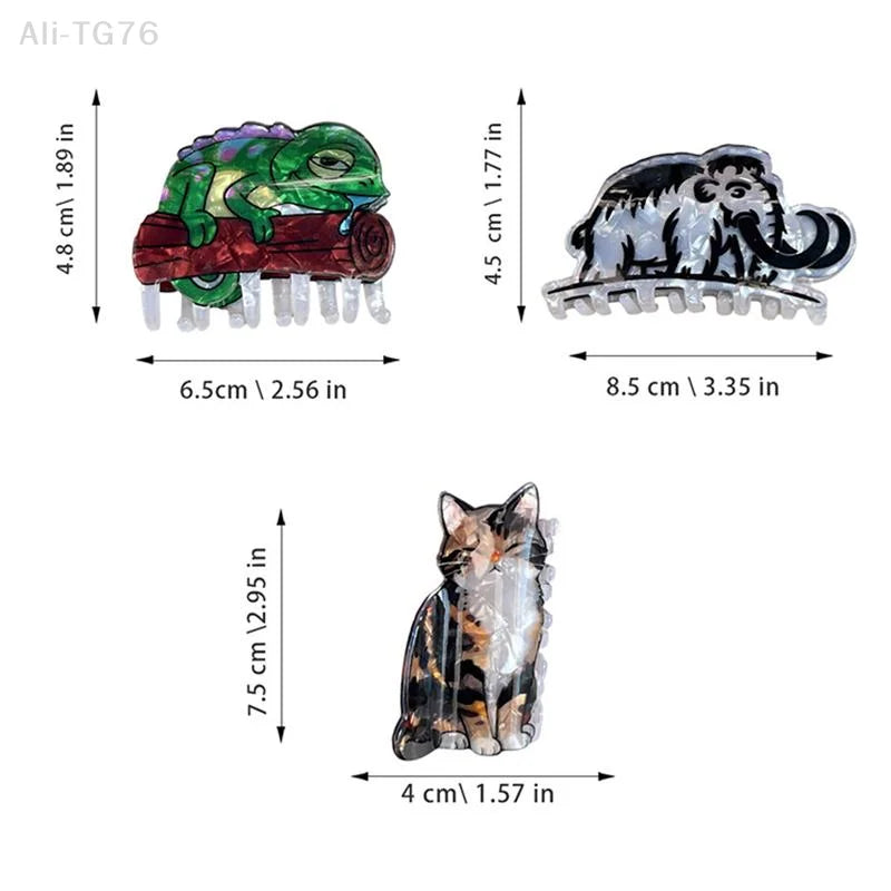 Adorable Animal Hair Claw Clips – Mammoth, Cat & Chameleon