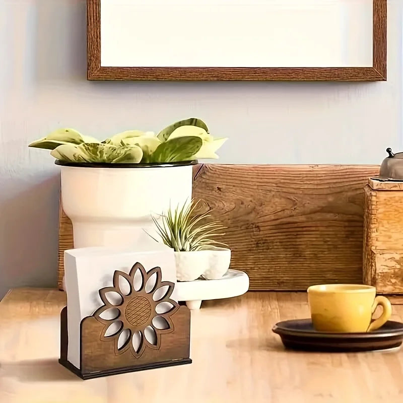 Wooden Sunflower Napkin Holder | Farmhouse Kitchen Decor