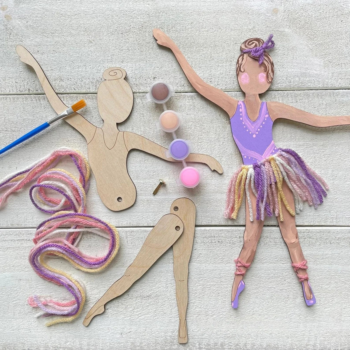 Ballerina Self-Portrait Wood Craft Kit – Paint & Yarn Included