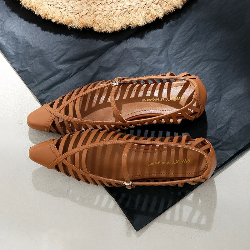 Women's Hollow Woven Flat Sandals – Pointed Toe Breathable Dress Shoes
