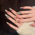 Handmade Press-On Nails | French Cat Eye Diamond Almond Glitter