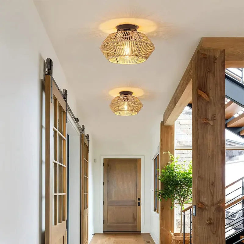 Hand-Woven Rattan Ceiling Lamp | E27 Boho Pendant Light