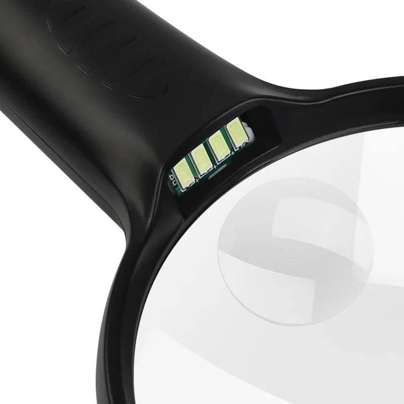 10X Handheld Illuminated Magnifying Glass 4 Led Lights Reading
