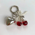 3D Crystal Cherry Keychain – Pearl Bow Heart Pendant Keyring