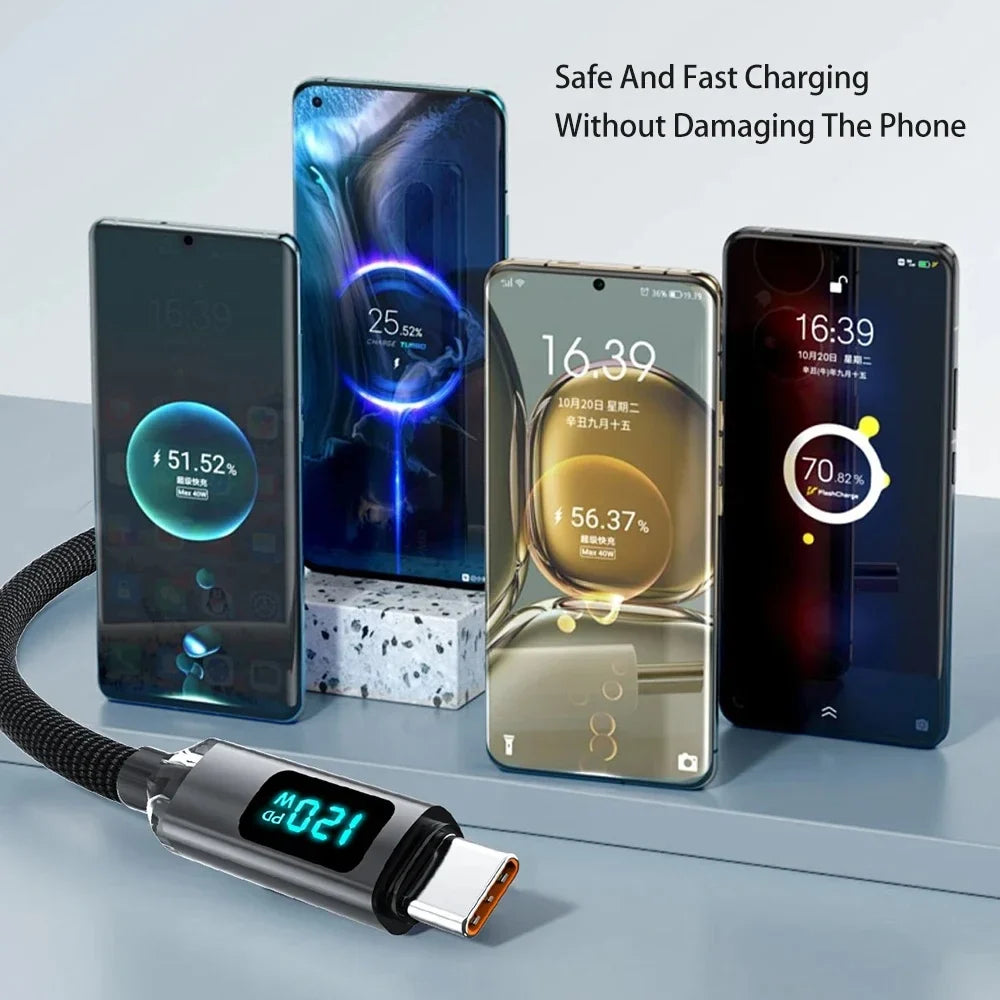 120W USB-C to C 6A Fast Charging Cable with Digital Display
