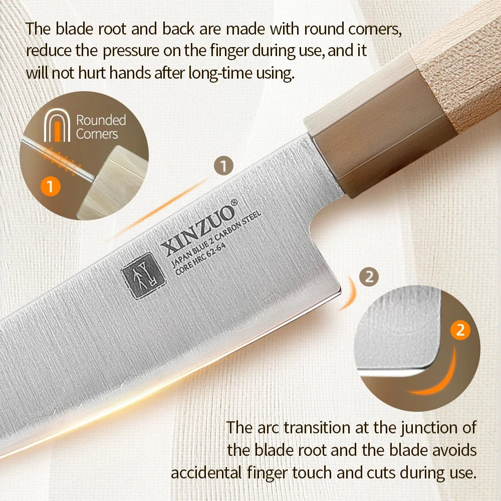 XINZUO 5.28" Aogami No.2 Steel Utility Knife – Maple Buffalo Horn