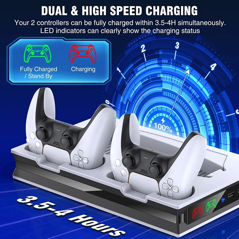 PS5 Cooling Fan Stand & Dual Controller Charging Station