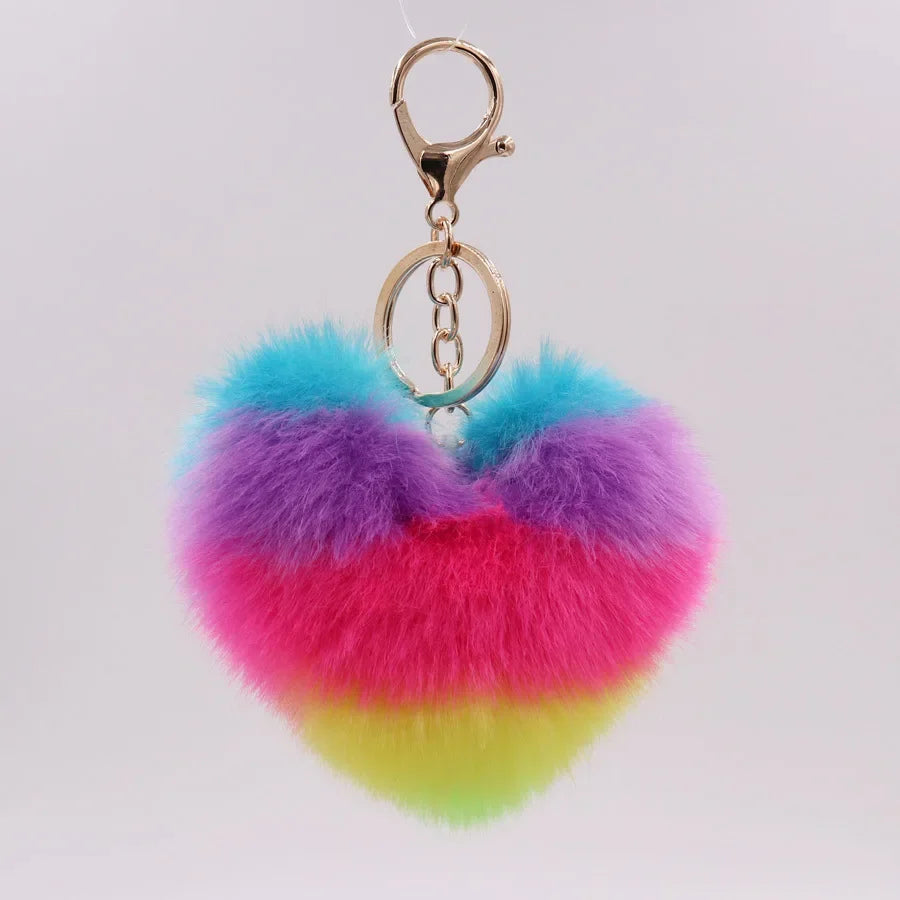 Fluffy Faux Fur Heart Keychain – Colorful Women's Bag Charm