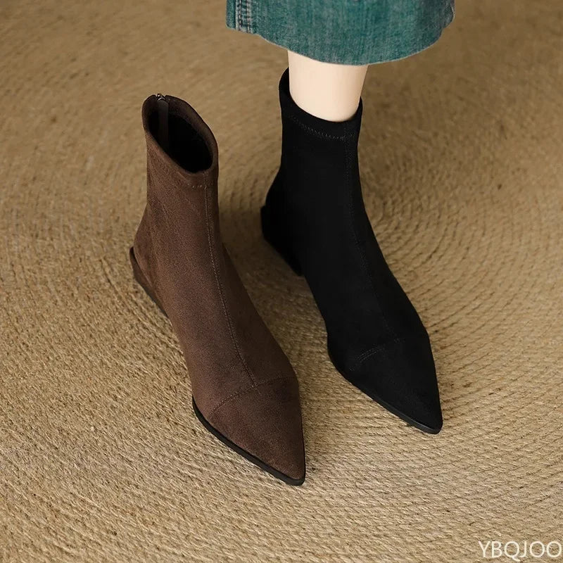 YBQJOO Women's Retro Suede Ankle Boots – Block Heel Booties