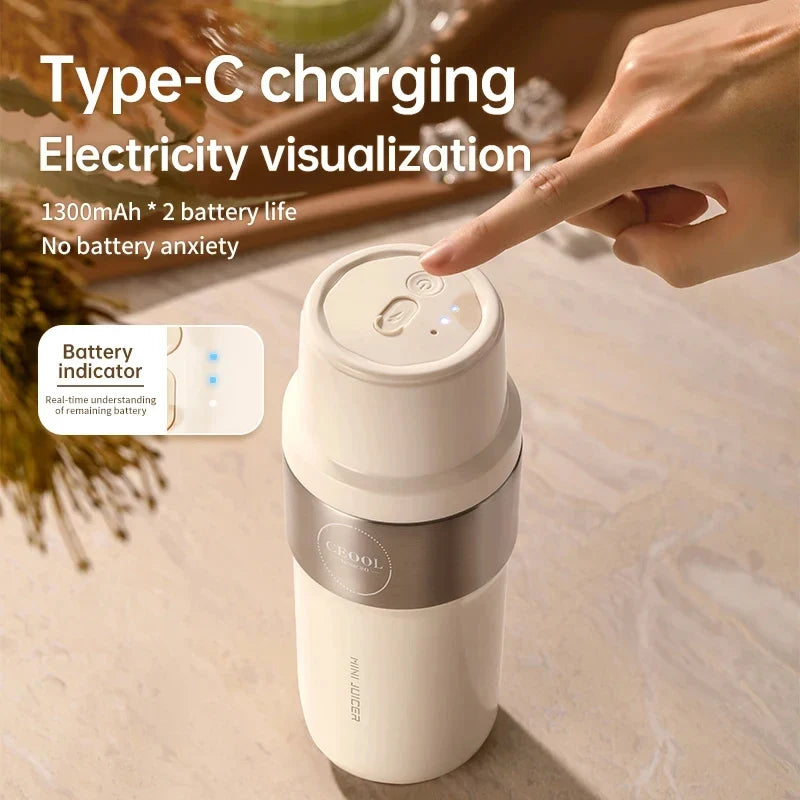 HOMEFISH Portable USB Juicer 350ml Stainless Steel Blender