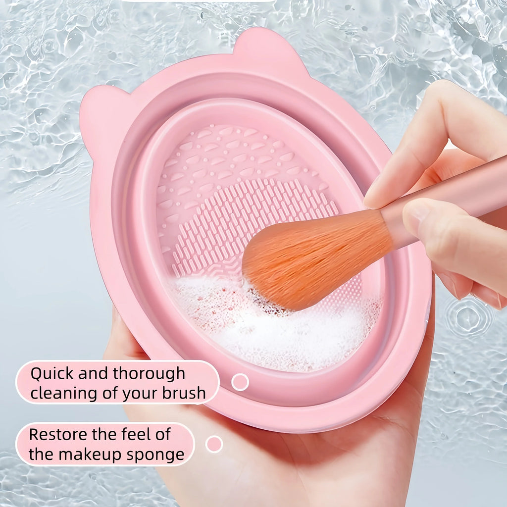 Makeup Brush Cleaner Silicone Pad Wash Mat Bowl Foldable Cosmetic