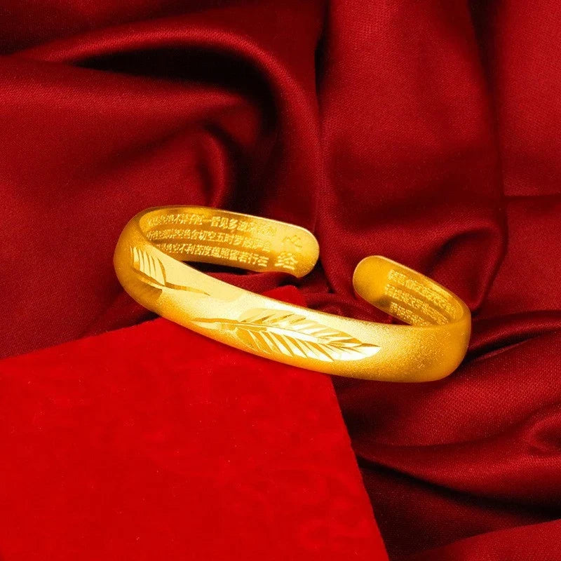 Ancient Heart Sutra Gold Dragon Leaf Bracelet for Women