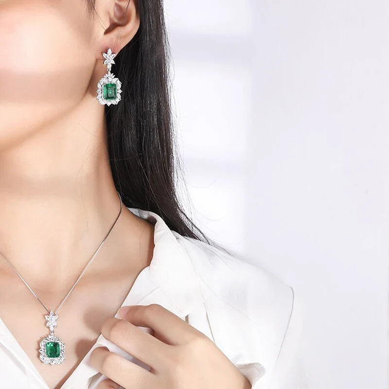 Huitan Green Cubic Zirconia Flower Dangle Earrings | Women