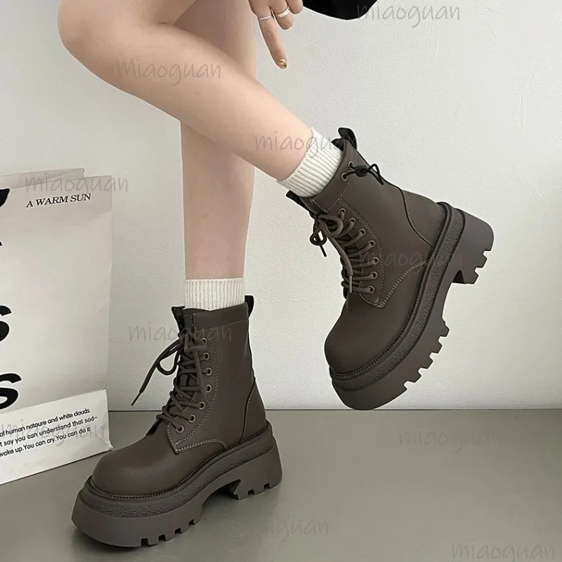 Women's Retro Platform Ankle Boots – British Square Heel