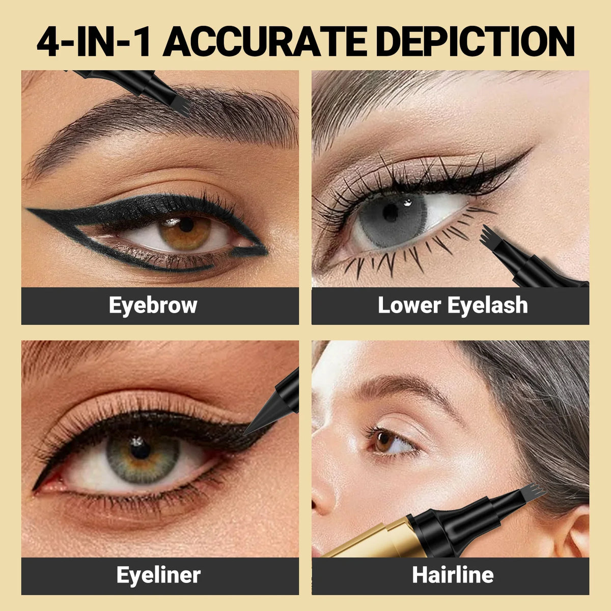Hello Kiss 4-Tip Liquid Eyebrow Pen – Waterproof & Long-Lasting