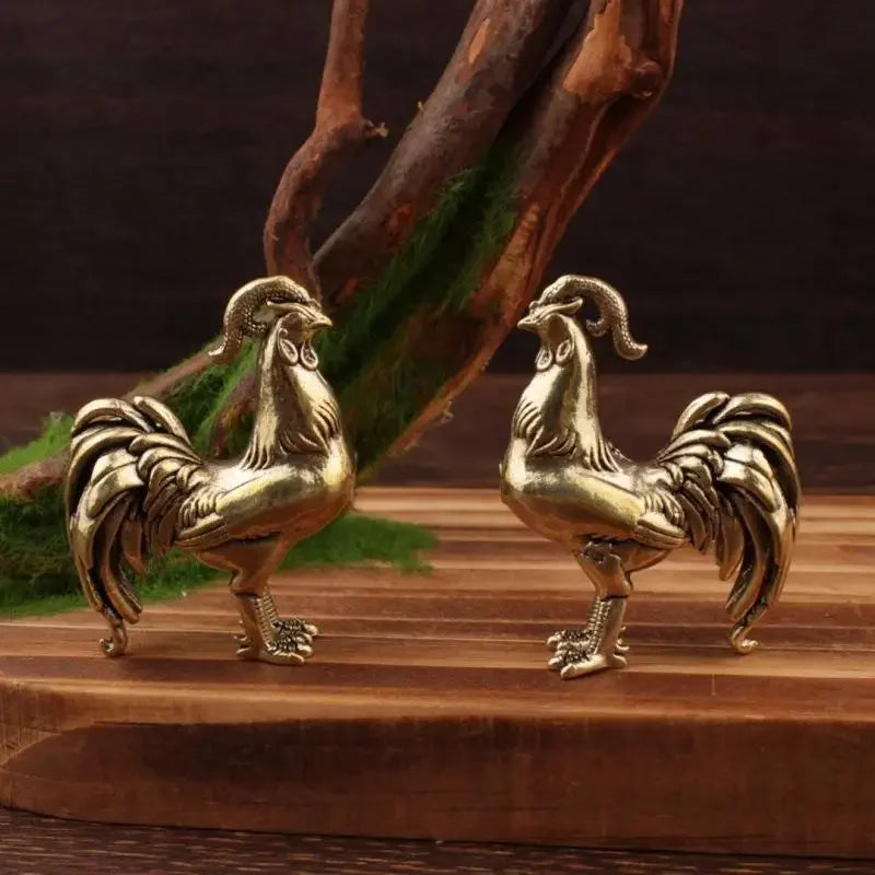 Brass Rooster Tea Pet Ornament | Retro Zodiac Decor Gift