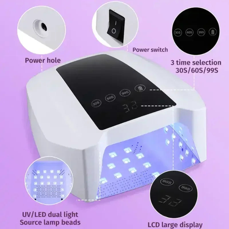 72W Cordless UV LED Gel Nail Lamp | Smart Sensor Fast Curing