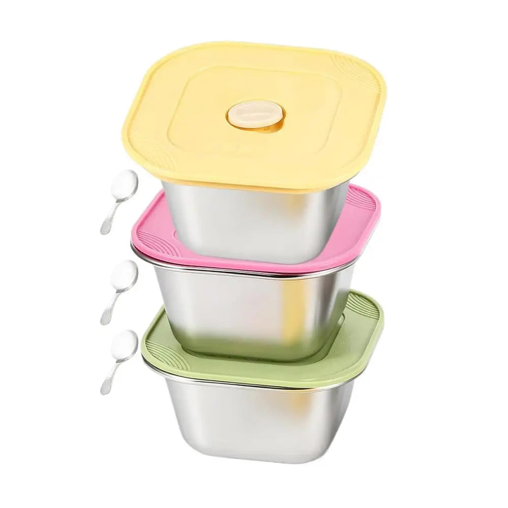 400ml Stainless Steel Ice Cream Containers with Lids – Set of 3