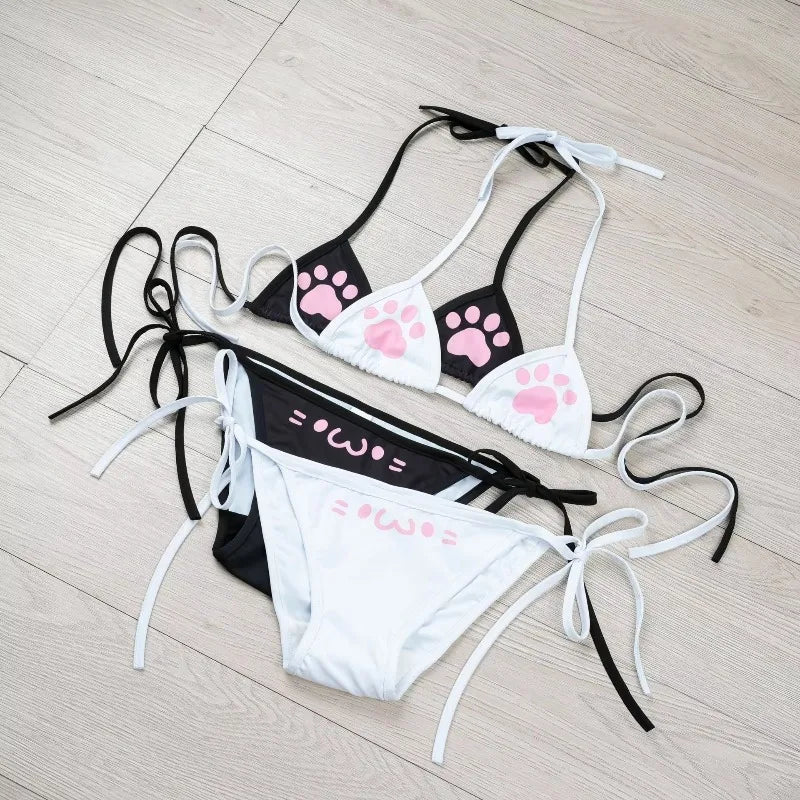 Anime Cat Paw Bikini Set – Women's Cosplay Swimsuit Costume