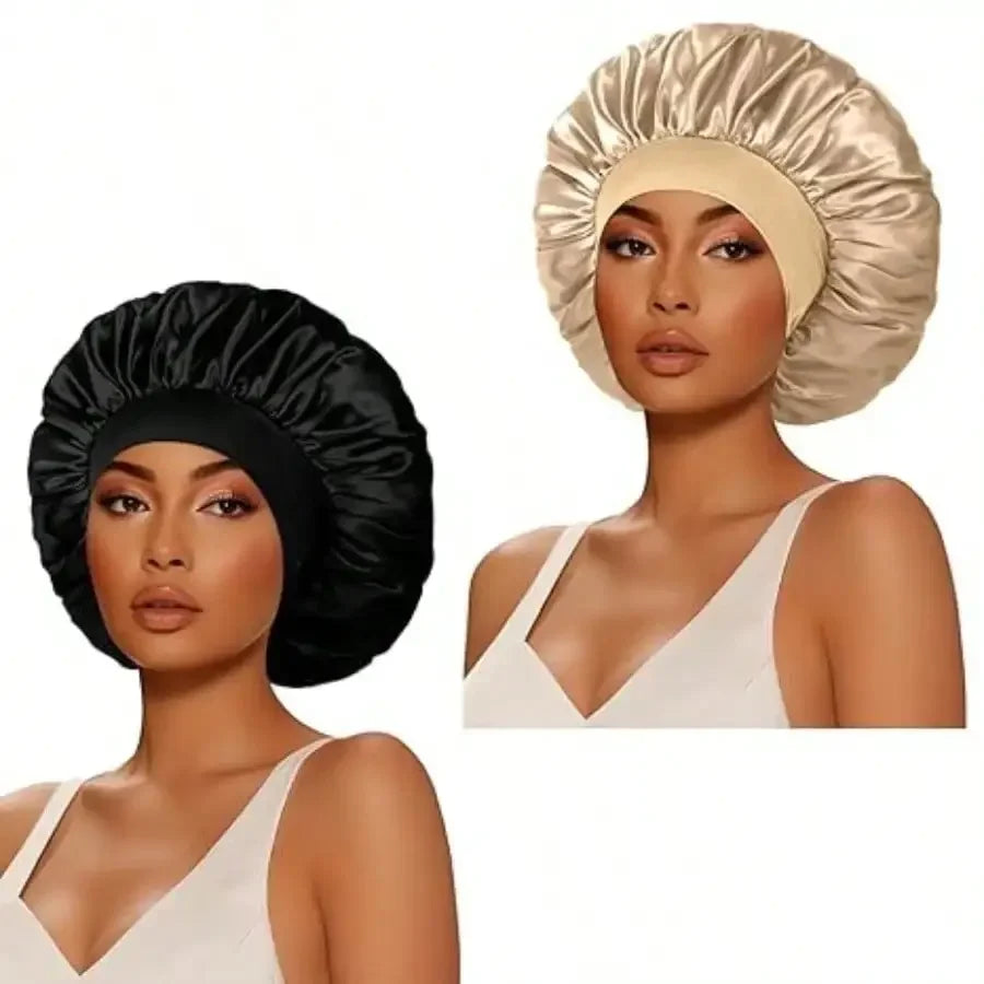 Wide-Brim Satin Sleep Cap for Women – Hair Care Bonnet