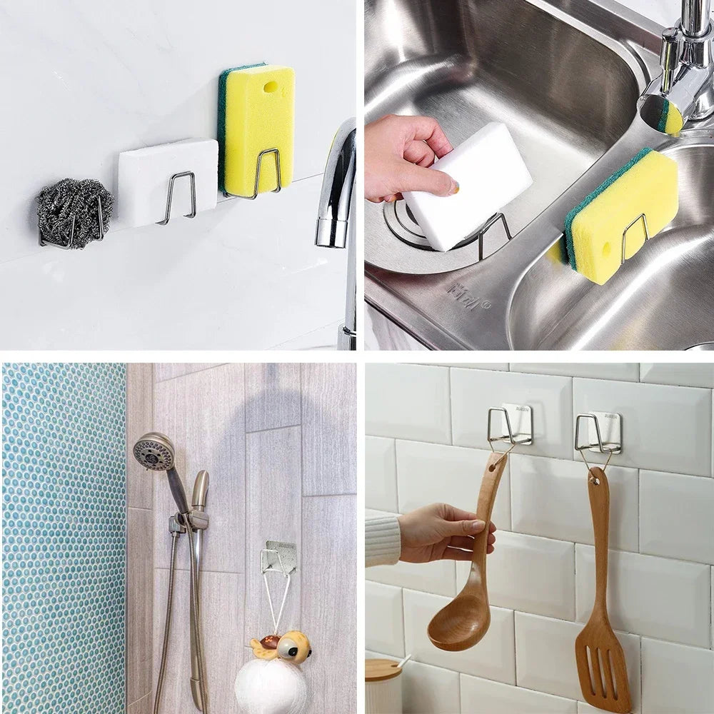 1 2 3 4 Stainless Steel Hanging Hook Storage Rack Sink Sponges Drain