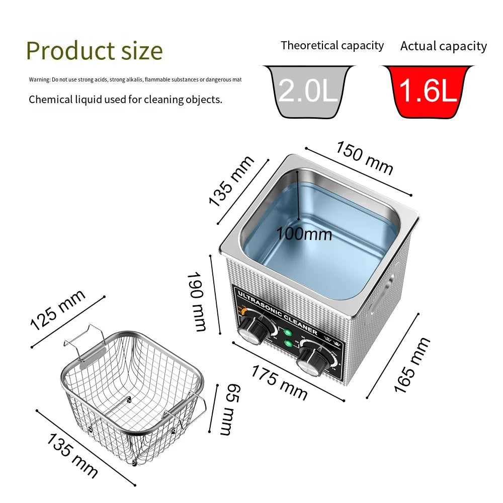 HOMEFISH 2L Ultrasonic Cleaner 120W | Heater, Timer, Digital Display