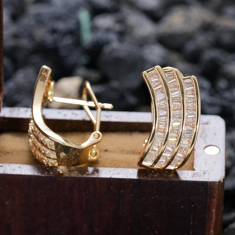 Huitan CZ Geometric Stud Earrings – Dazzling Fashion Jewelry