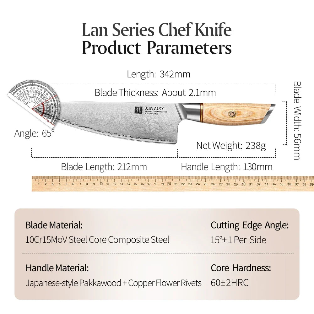 XINZUO 8.5" Japanese Chef Knife – 10Cr15CoMoV Steel Pakkawood
