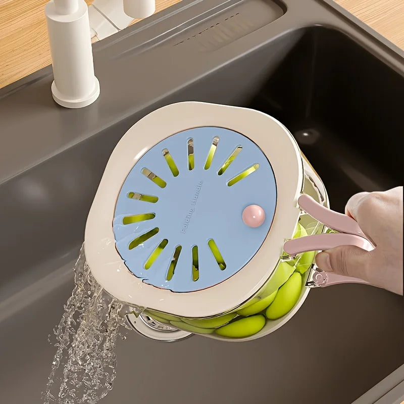 2-Layer Kitchen Colander & Fruit Strainer Bowl with Lid