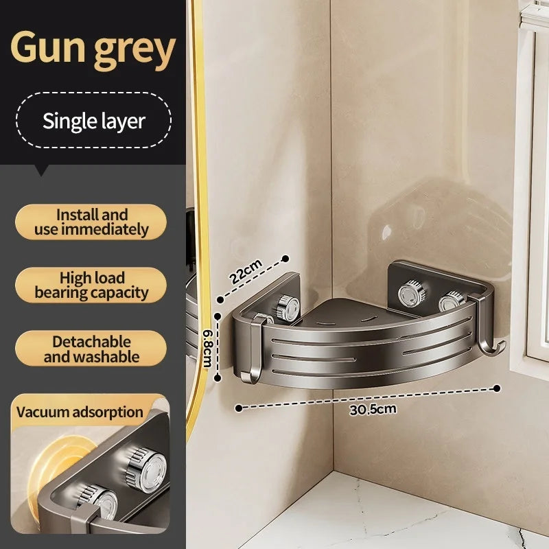 No-Drill Bathroom Corner Shelf | Suction Cup Shampoo Organizer