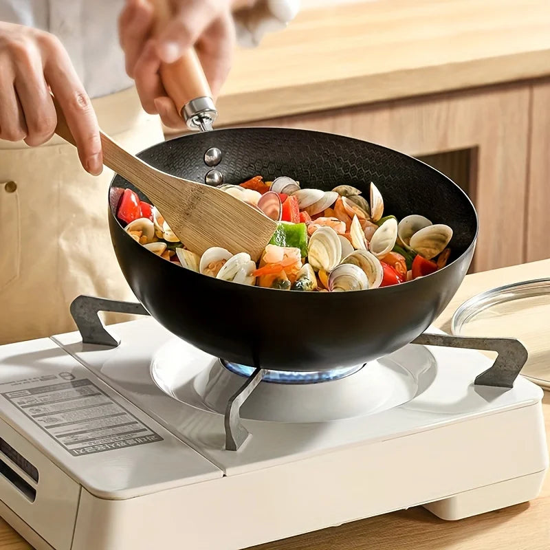 CHANSUNRUN 26cm Cast Iron Non-Stick Wok Fry Pan | Gas & Induction