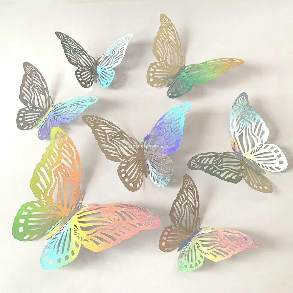 12pcs 3D Laser Butterfly Wall Stickers – Party & Room Décor