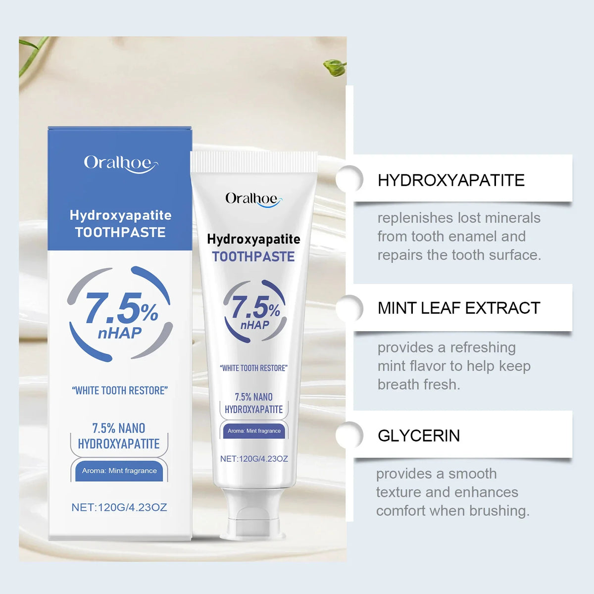 Oralhoe Hydroxyapatite Mint Toothpaste 120g – Whitening & Gum Care