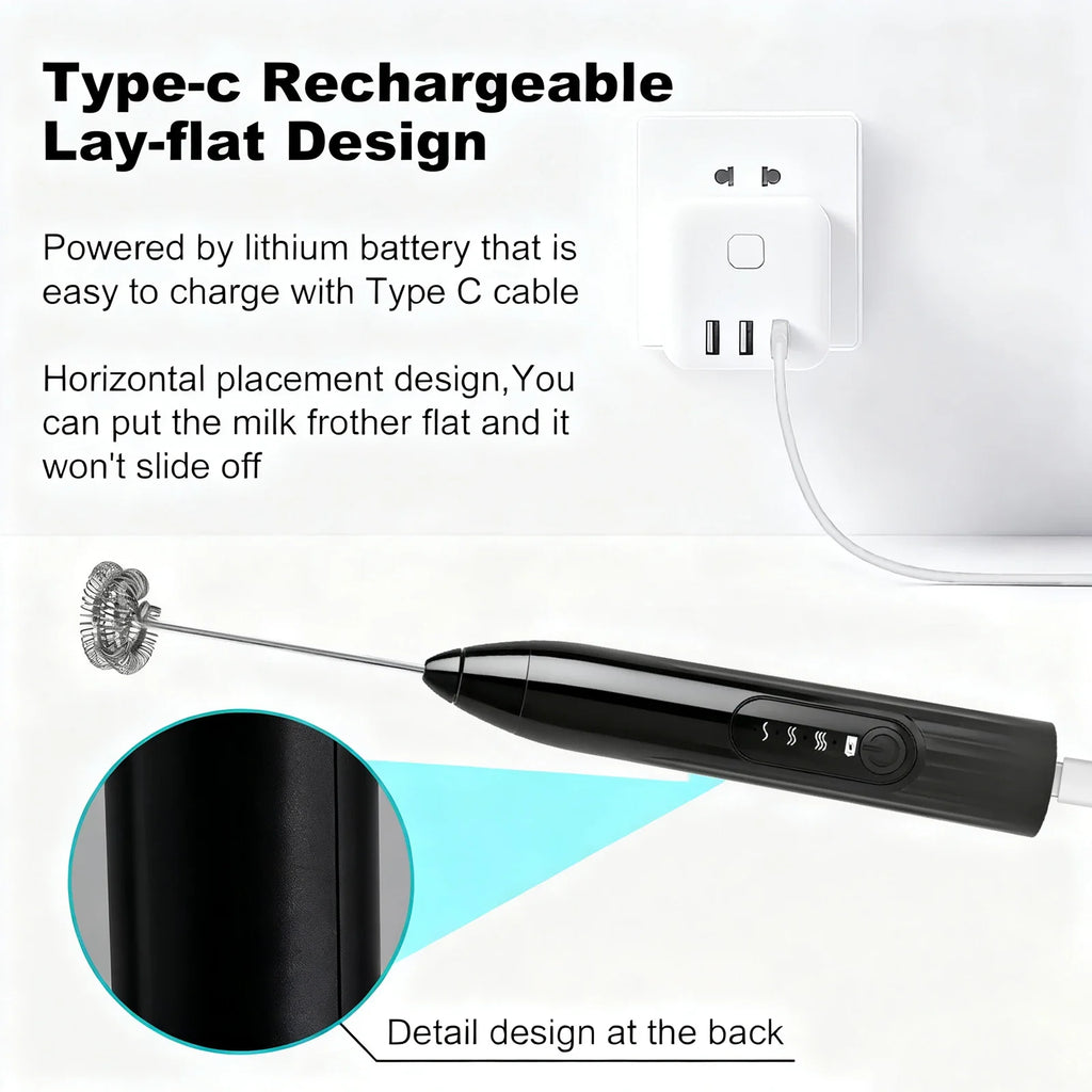 2-in-1 Rechargeable Handheld Milk Frother Wand & Drink Mixer