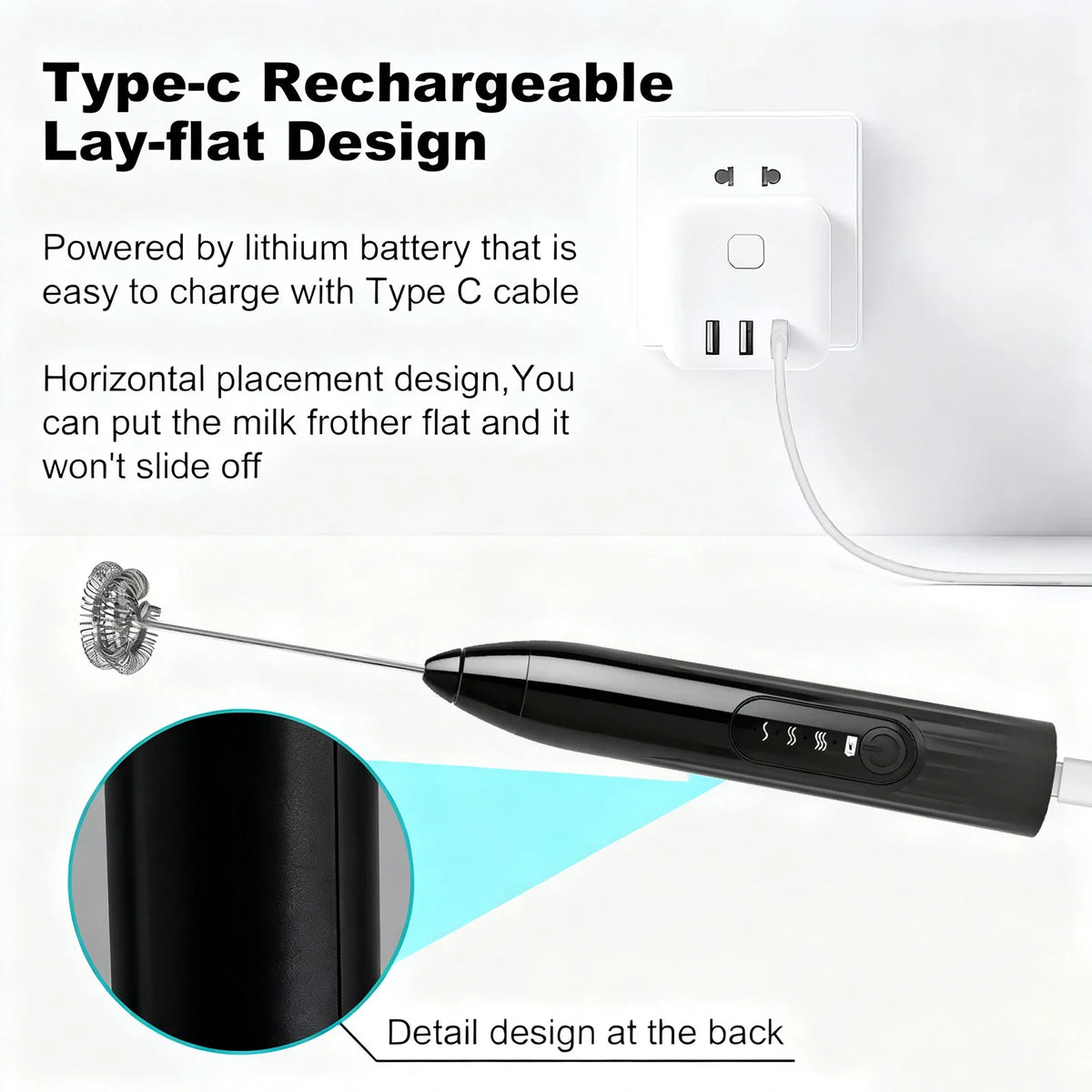 2-in-1 Rechargeable Handheld Milk Frother Wand & Drink Mixer
