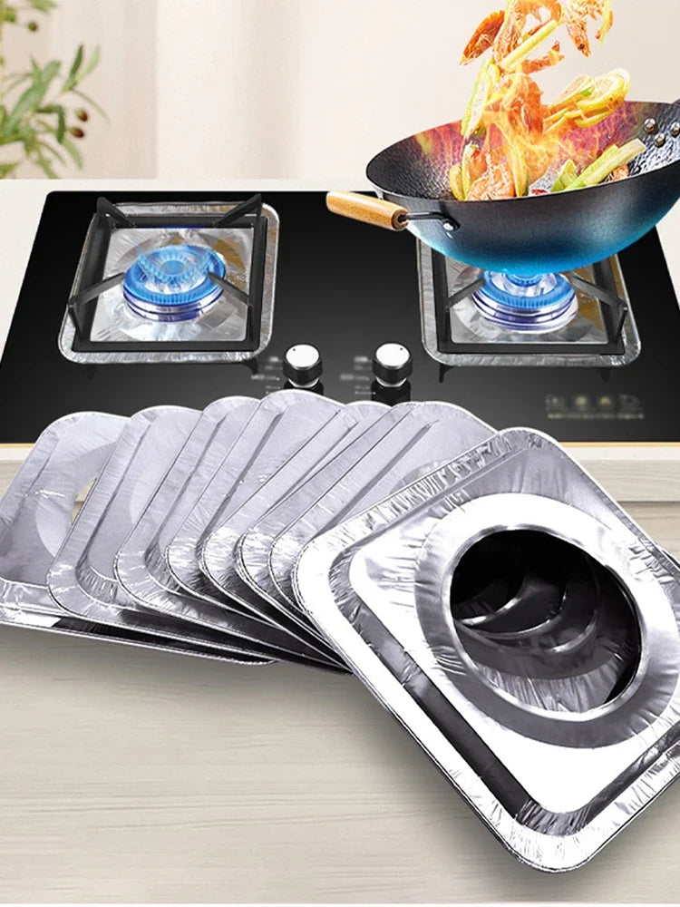 10-Pack Aluminum Foil Stove Burner Covers – Reusable Protector