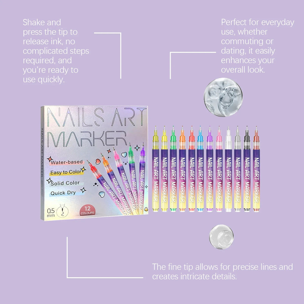 Nymixa DIY Nail Art Kit – 12-Grid Rhinestone & 12-Color Pens