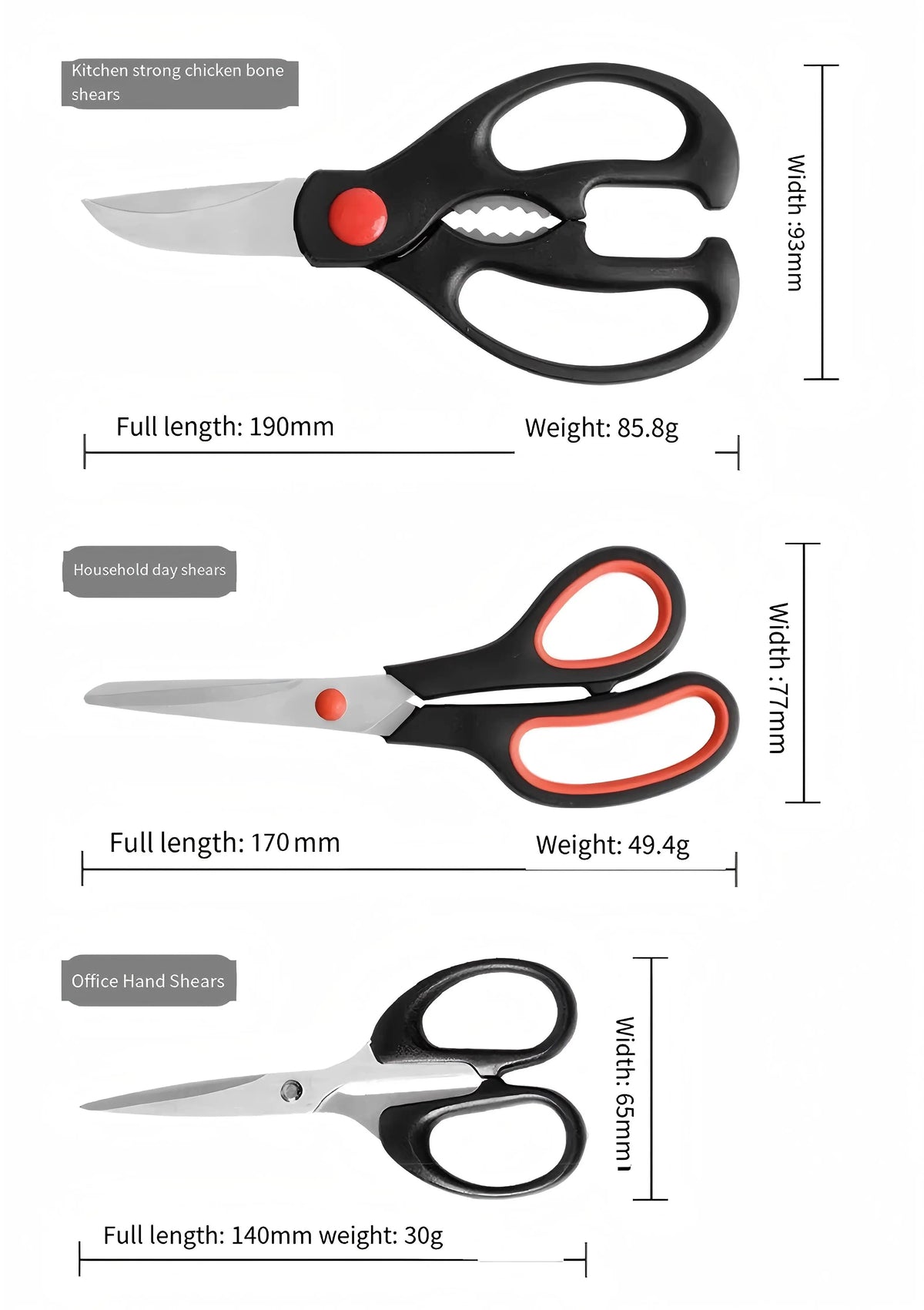 Stainless Steel Kitchen Scissors Set – 3-Piece Multipurpose