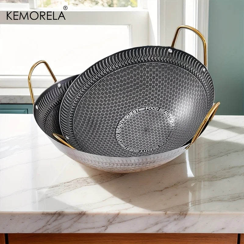 KEMORELA Honeycomb Non-Stick Stainless Steel Wok 24–30cm