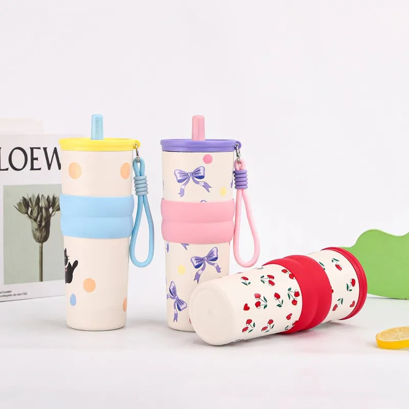 2026 Printed Bow Vacuum Cup Insulation Cooling Stainless Steel