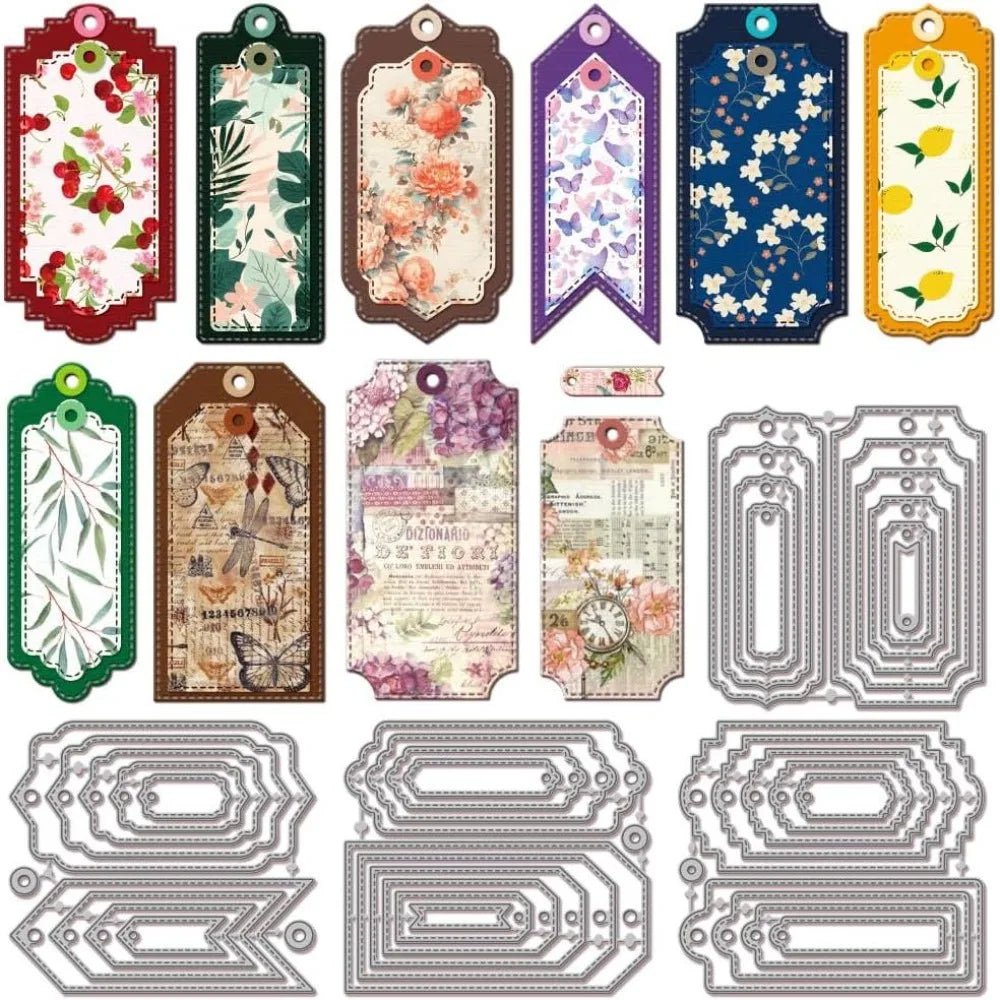 Metal Bookmark Tag Cutting Dies – Geometric Frame Scrapbook Set