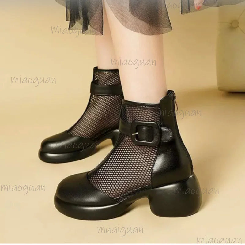 Women's Roman Gladiator Sandal Boots | Wedge Mesh Platform